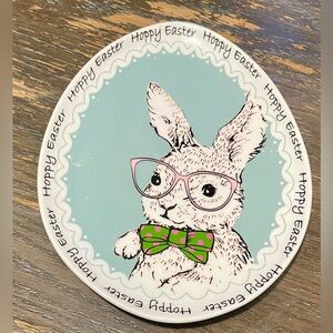 Grace's Fine Porcelain Happy Easter Egg Shaped PLATE Spectacles Bow Tie Bunny